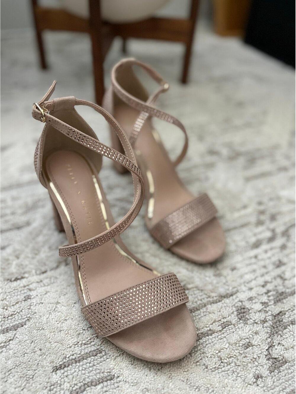 Kelly & Katie Nude Rhinestone Block Heel Sandals Size 6.5